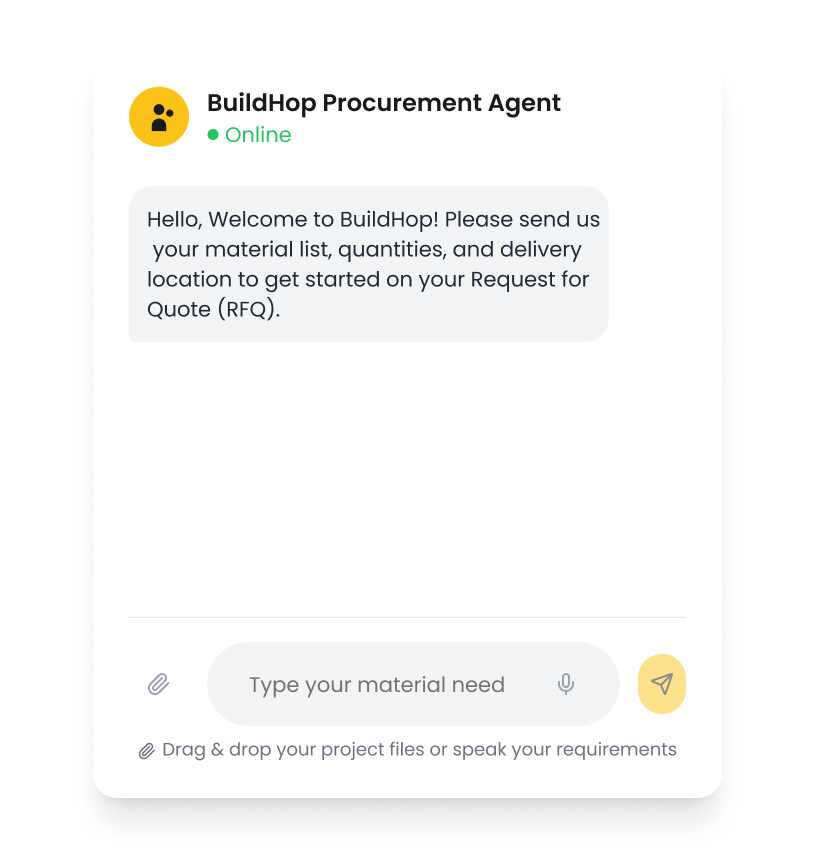 BuildHop WhatsApp chat interface for ordering construction materials